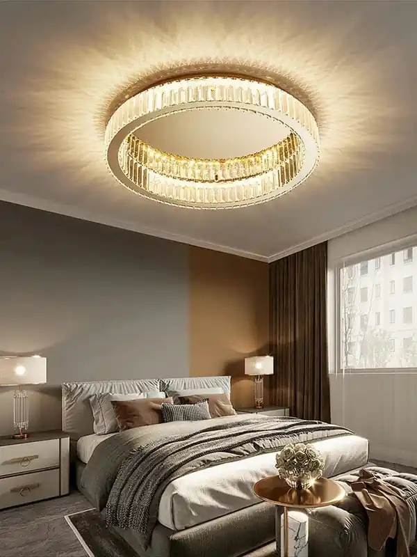 Lustre rond en cristal de luxe à LED dimmable