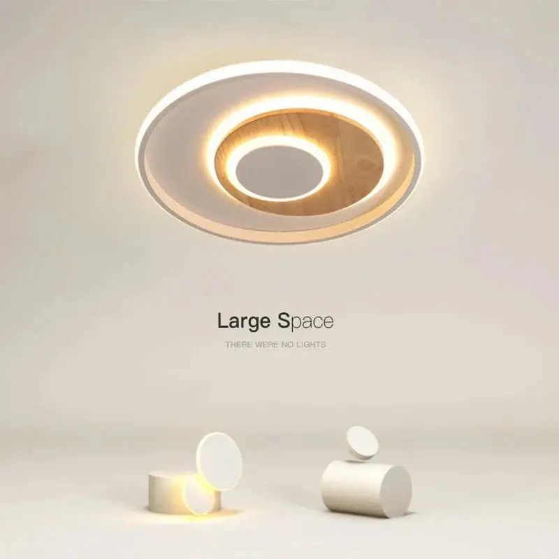 Plafonnier rond moderne en bois véritable avec LEDs décoratives - Éclat Naturel