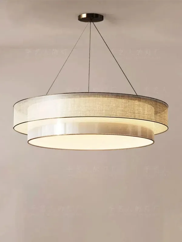Lustre Circulaire Chinois Zen avec Tissu Luminaire Ingénierie