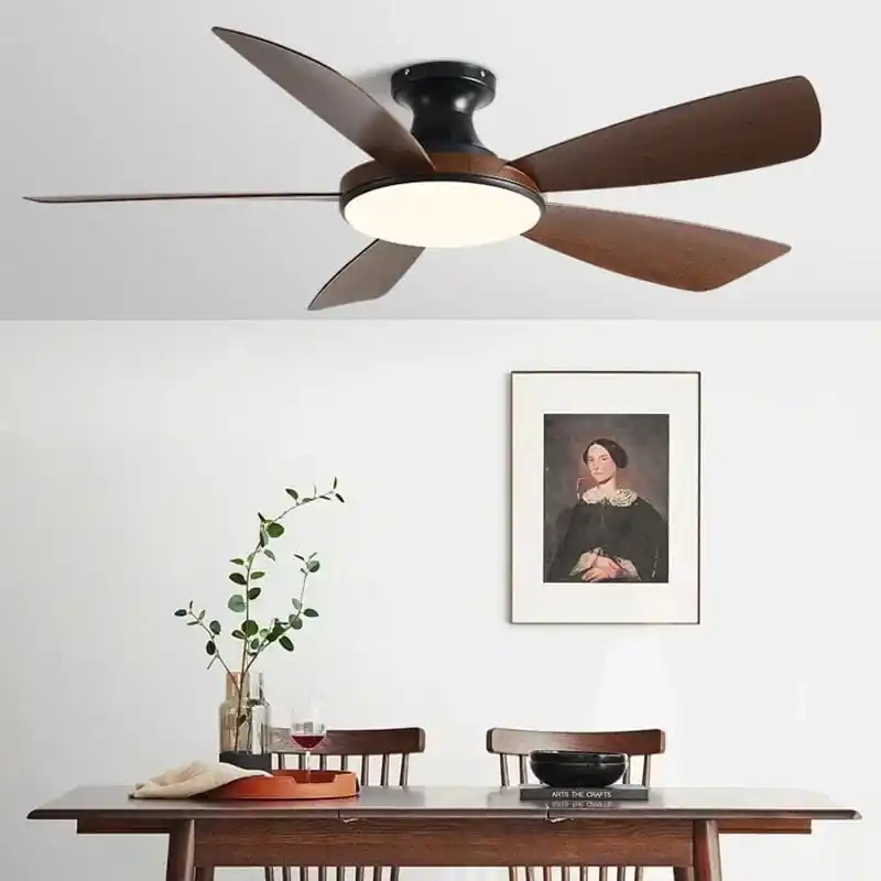 Ventilateur de plafond bas moderne avec lumière LED et télécommande DC - Élégance Lumineuse