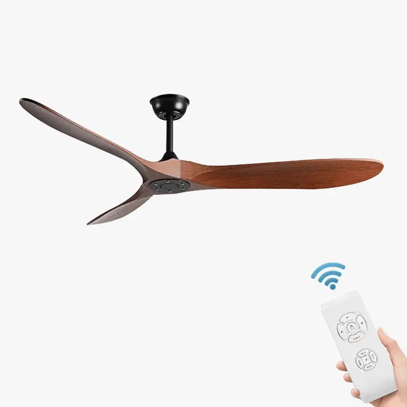 Ventilateur de plafond industriel vintage en bois avec télécommande, sans lumière