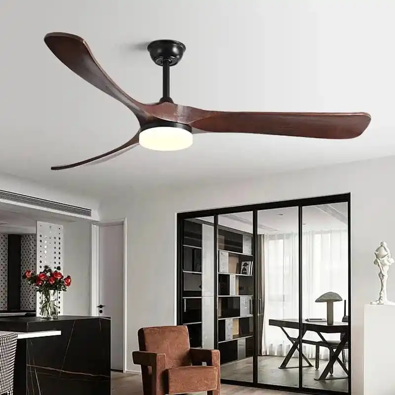 Ventilateur de plafond bois naturel de luxe avec LED - Réversible Été Hiver