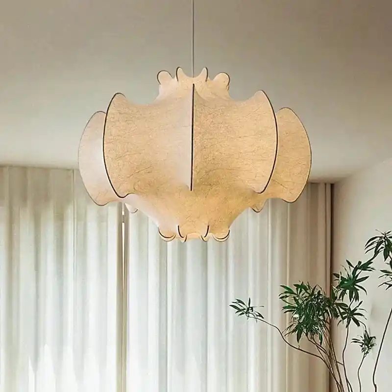 Lustre Nordique en Soie Japonaise Wabi Sabi avec Éclairage LED