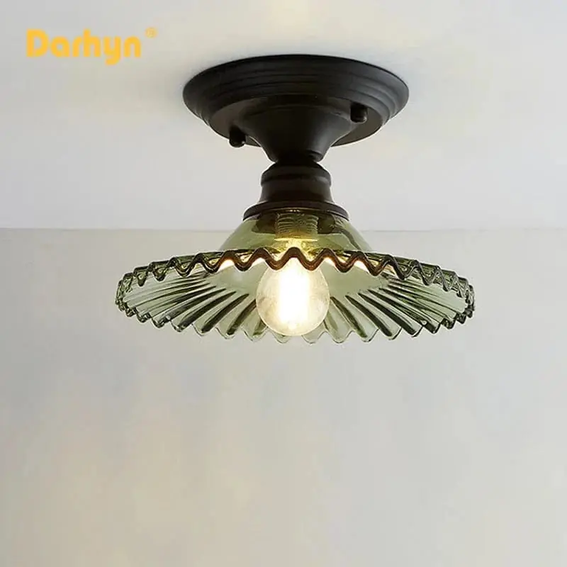 Plafonnier Rétro Américain avec Couvercle en Verre - Décoration Créative