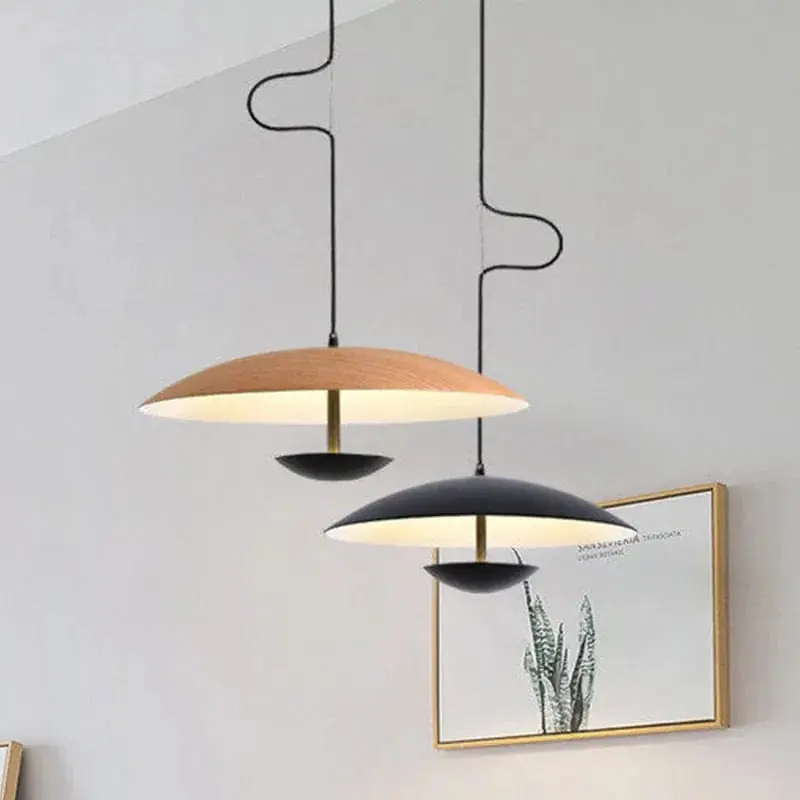 Lampe suspension LED nordique en grain de bois pour la décoration de bureaux