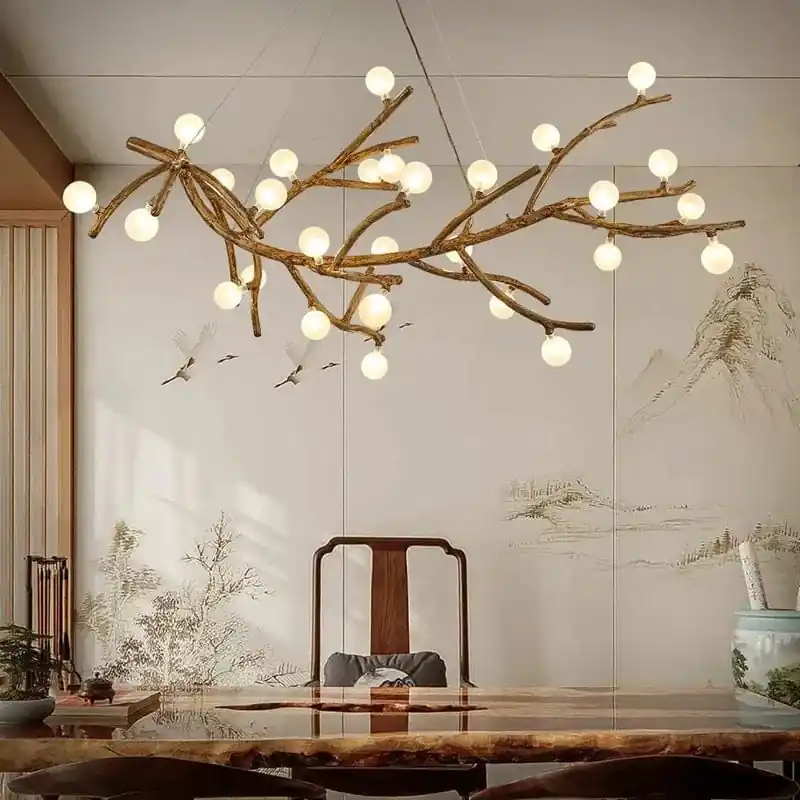 Lustre Vintage en Résine avec Branches d’Arbre LED - Édition Limitée