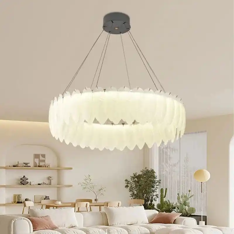 Lustre LED nordique en verre cristal et plumes décoratif d'intérieur - Collection Luxe