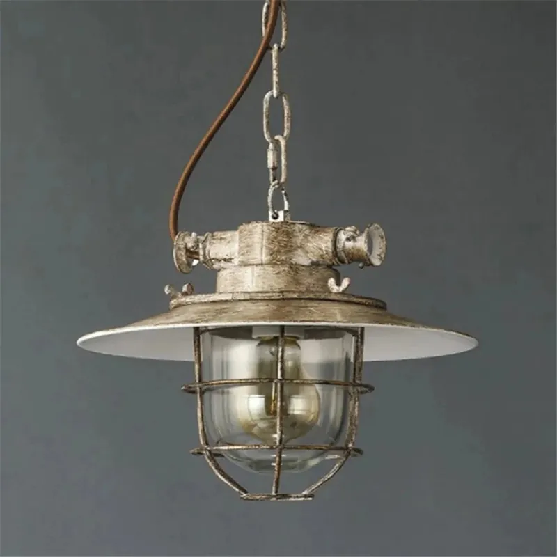 Suspension LED industrielle rétro en fer et verre vintage Safelight