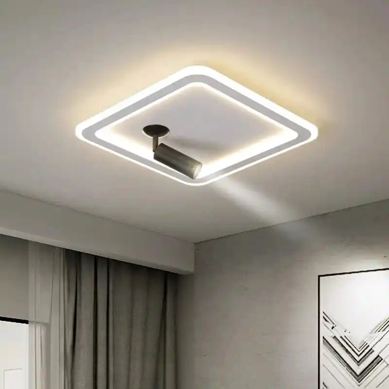 Plafonnier LED moderne à projecteur intégré, style ronde et carrée