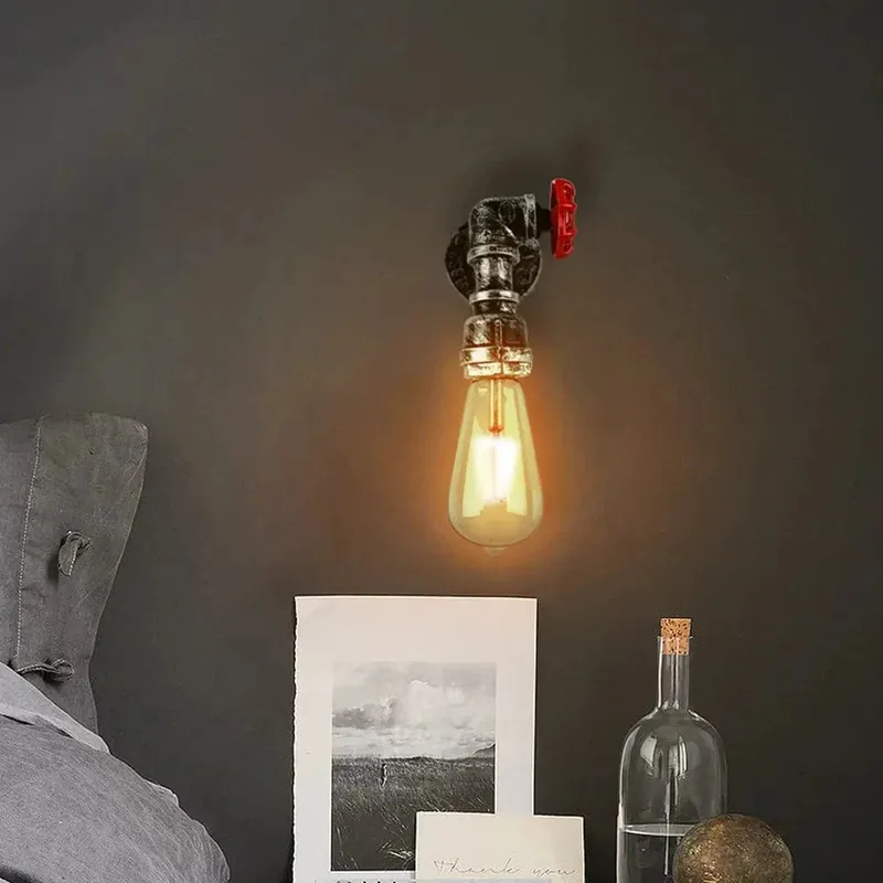 Applique murale industrielle vintage avec tuyau d'eau pour éclairage intérieur