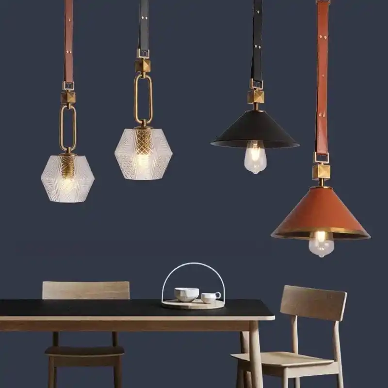 Lustre moderne en cuir avec suspension lumière et verre cristal de luxe