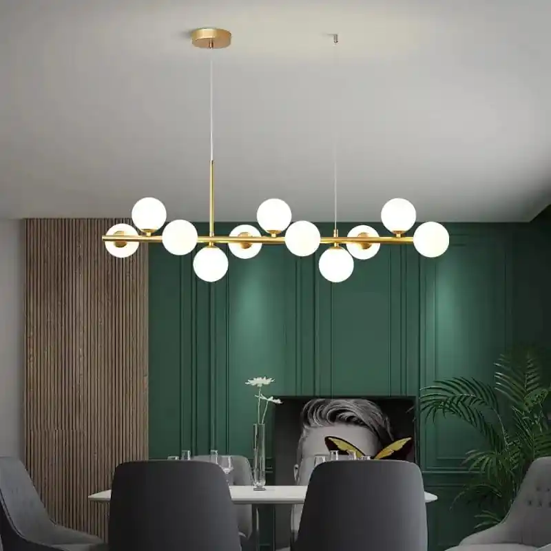 Lustre Long Moderne en Boule de Verre Abat-jour Suspendu Décoration LED - Élégance Lumineuse