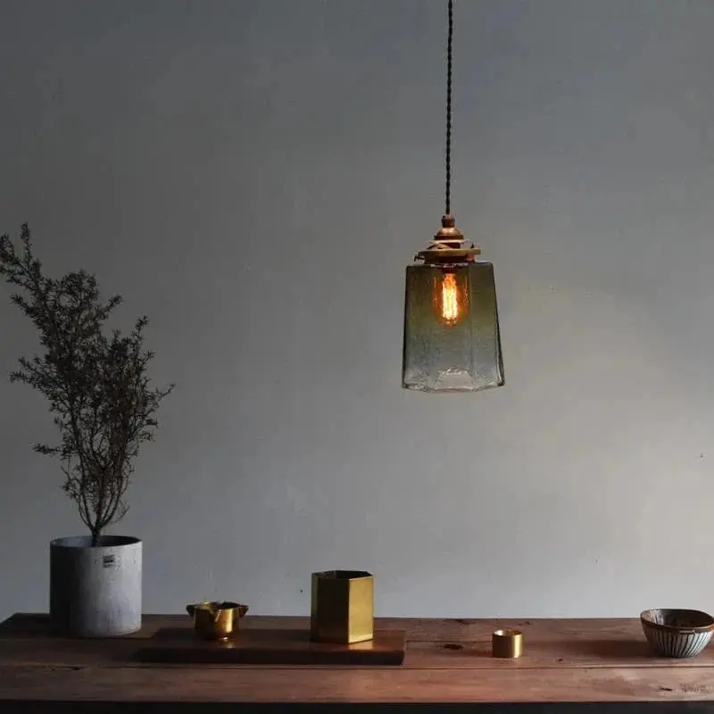 Luminaire antique de suspension en verre de cuivre de luxe