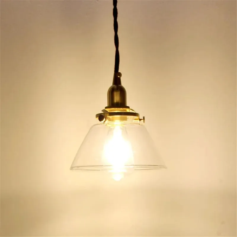 Loft Industriel LED Suspension Lumière Rétro en Laiton et Verre