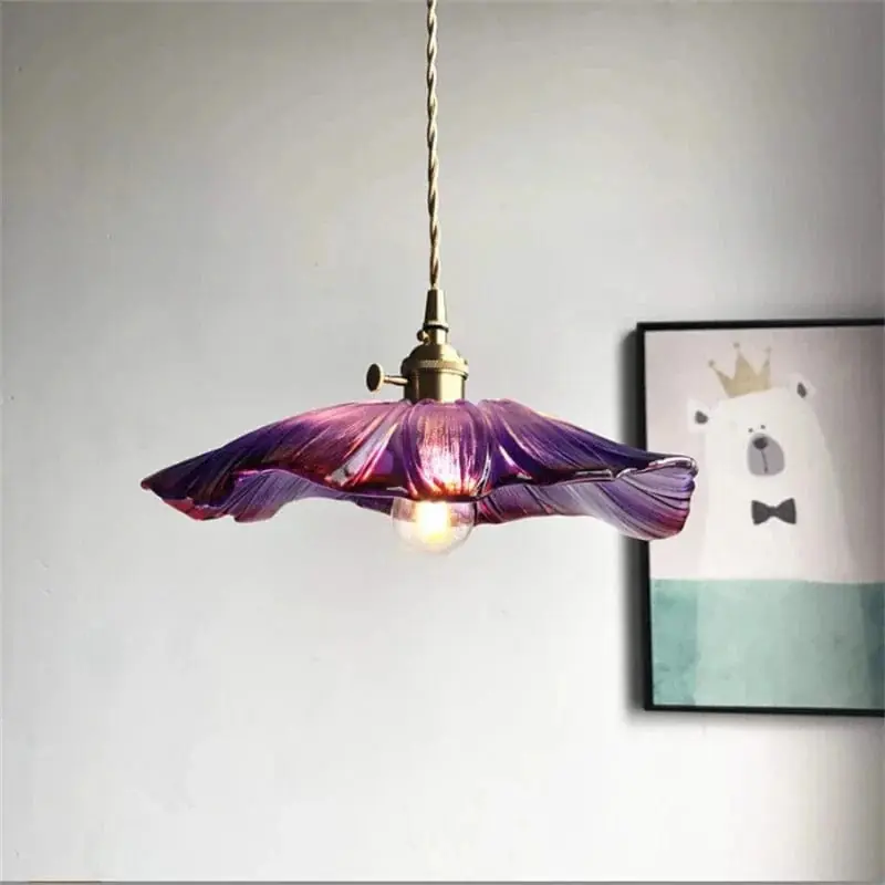 Suspension Vintage en Verre et Laiton en Forme de Fleur