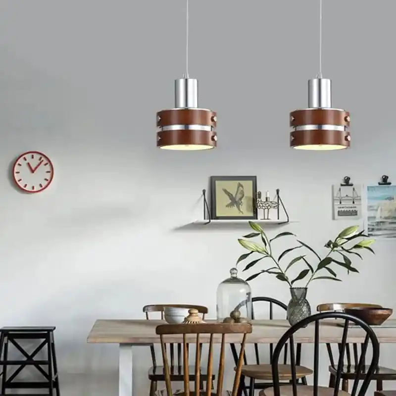 Lampe LED suspendue créative en bois et métal - Nouveau style