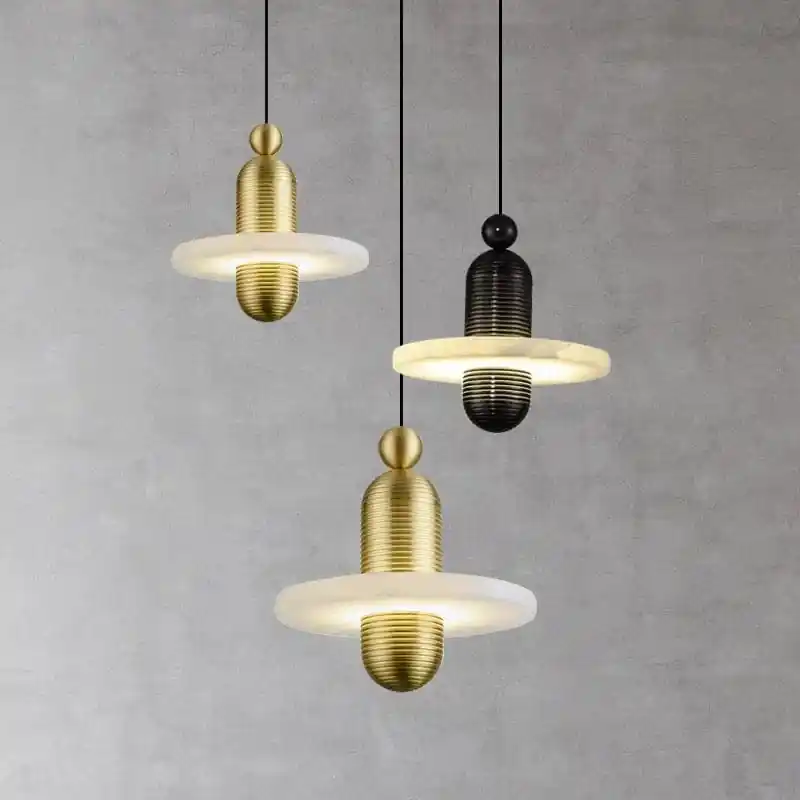 Lampe suspendue en marbre et aluminium avec cordon réglable à LED
