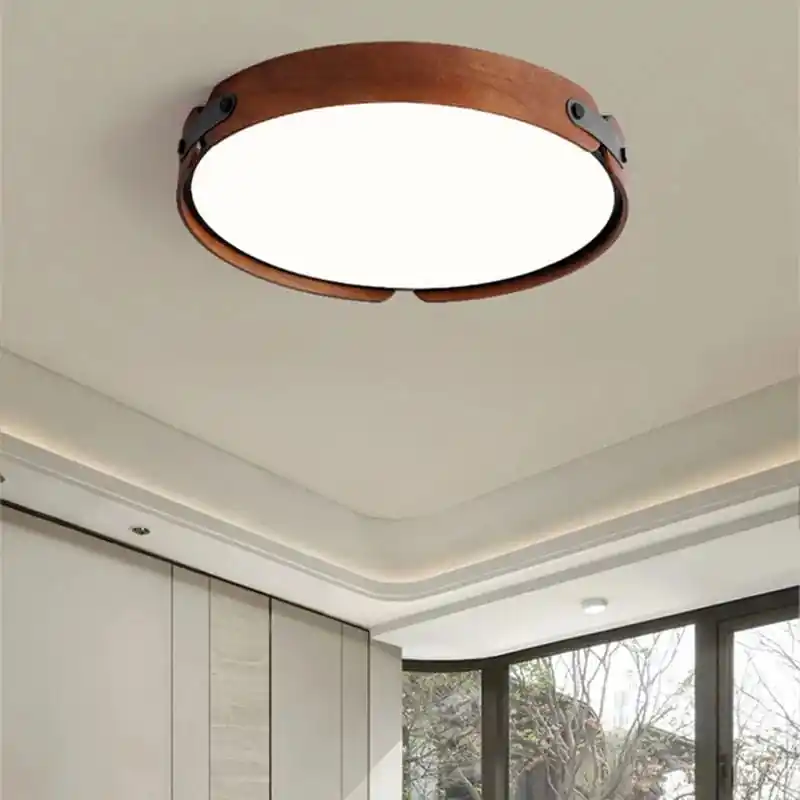 Plafonnier en bois premium avec cuir artificiel et 3 ronds interchangeables design