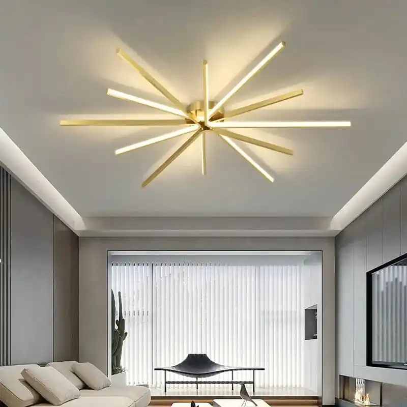 Plafonnier LED Design Moderne en Laiton Doré avec Température Gradable
