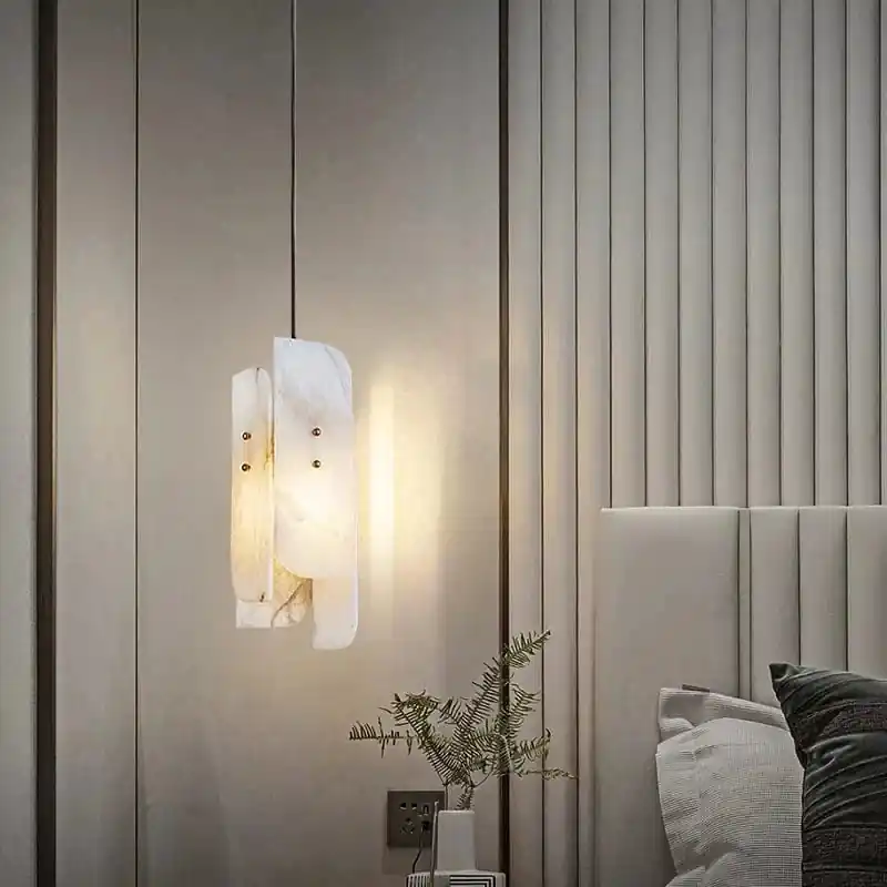 Lampe suspendue en marbre \\"Marble Glow\\" avec fil de cuivre réglable