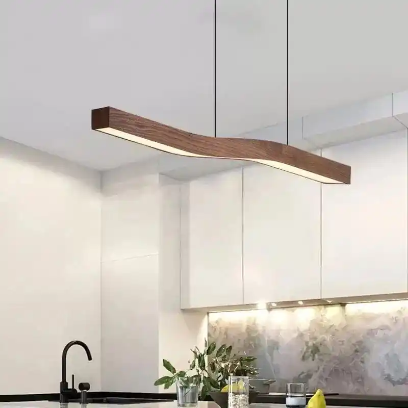 Lampe Suspendue Intensité et Fil Réglables en Imitation Bois et Métal - Minimaliste