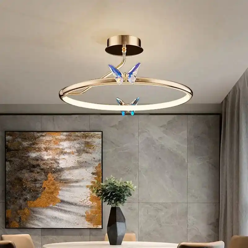 Lampe suspendue papillon en anneau d'or LED pour hôtel boutique et bureau