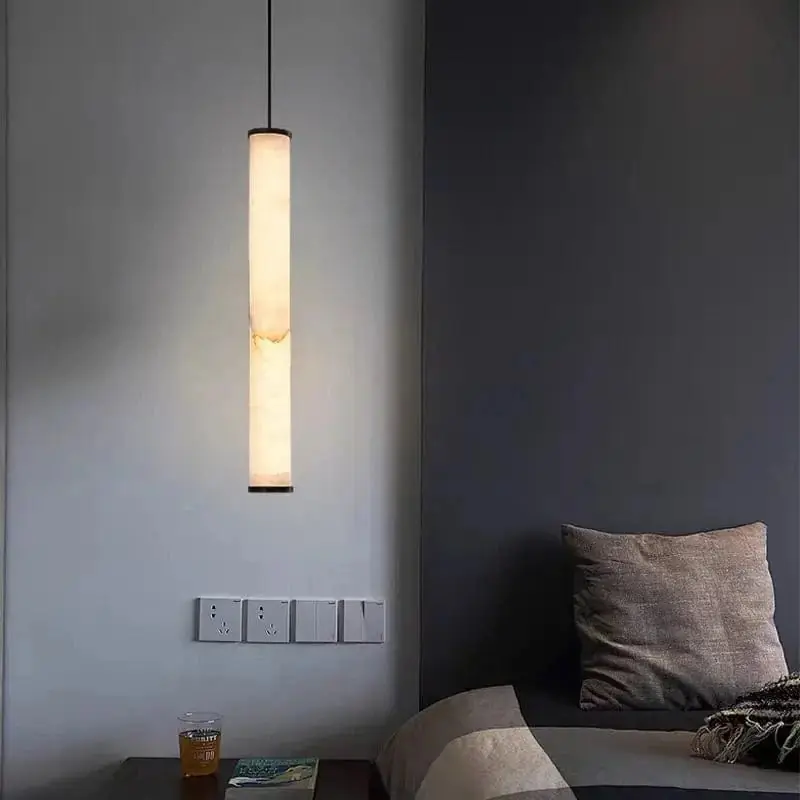 Lustre Collection Prestige en Marbre Naturel et Laiton Noir avec Cordon Réglable