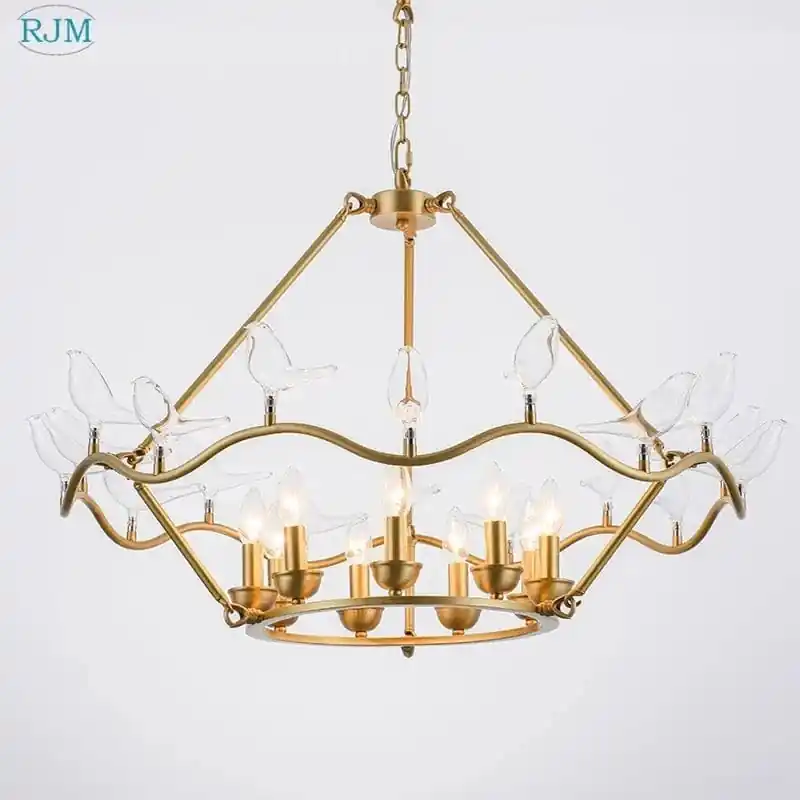 Lustre Nordique Postmoderne en Cuivre avec Design d'Oiseau Créatif - Collection Aviary