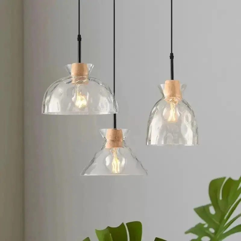 Lampes suspendues nordiques en verre et bois LED - Collection Élégance Nature
