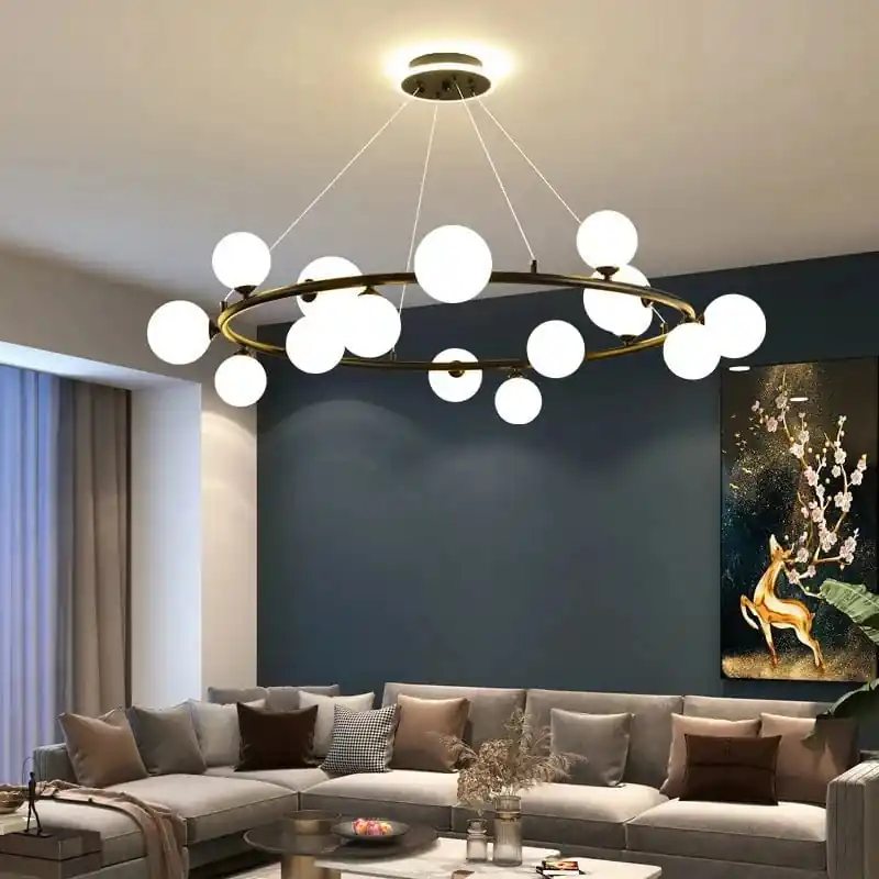 Lustre Moderne en Verre avec Anneau Mat et Fil Réglable - Élégance Contemporaine