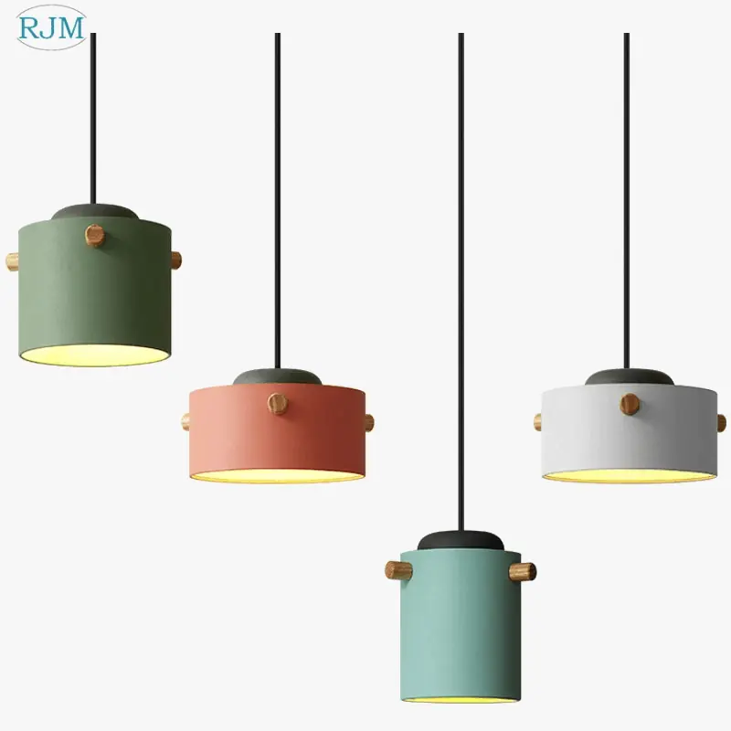 Lampe Suspendue Nordique Macarons LED en Bois - Collection Créative
