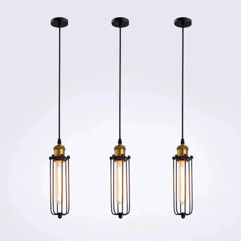 Lampes suspendues industrielles vintage avec cage en fer - Éclairage rétro chic
