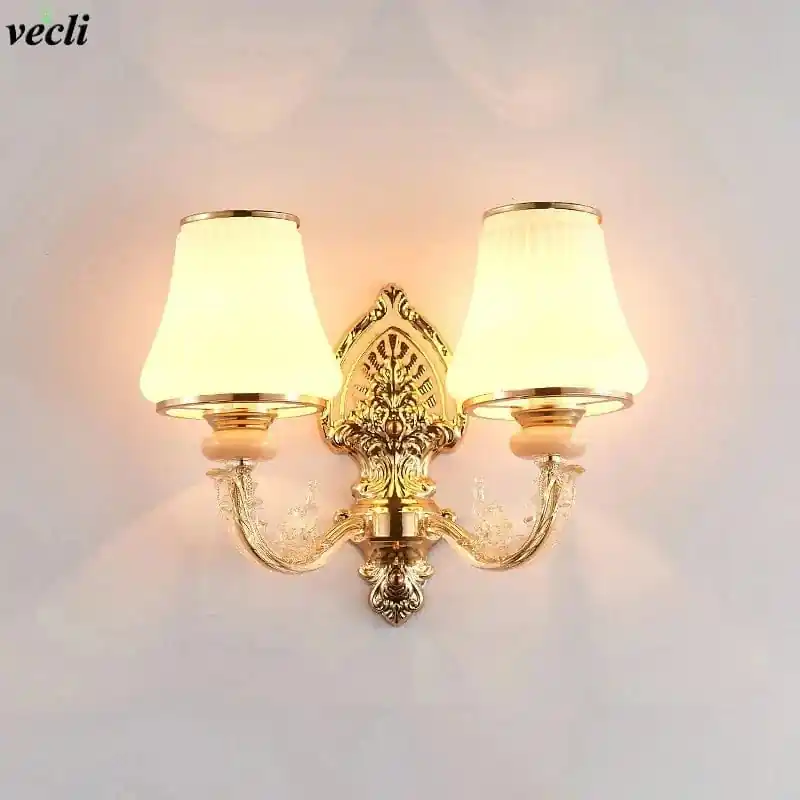Applique murale LED nordique européenne en verre doré - Décoration premium