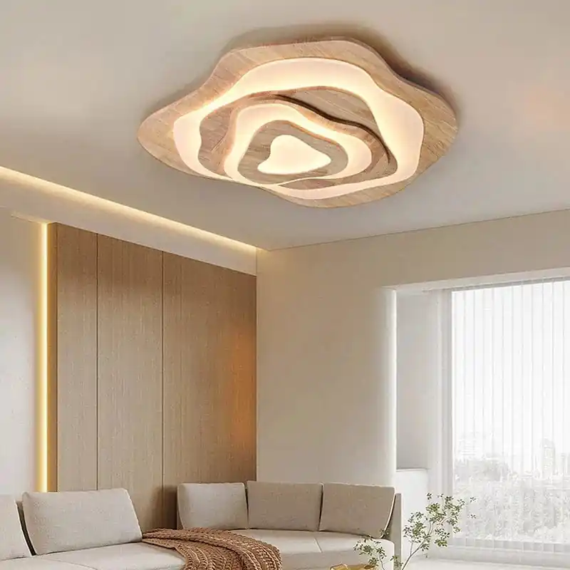 Lustre LED moderne en bois pour chalet loft intelligent : Éclairage raffiné et connecté