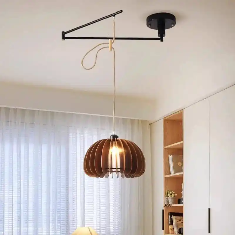 Lustre à bascule en bois massif de noyer retractable - Décoration nordique moderne