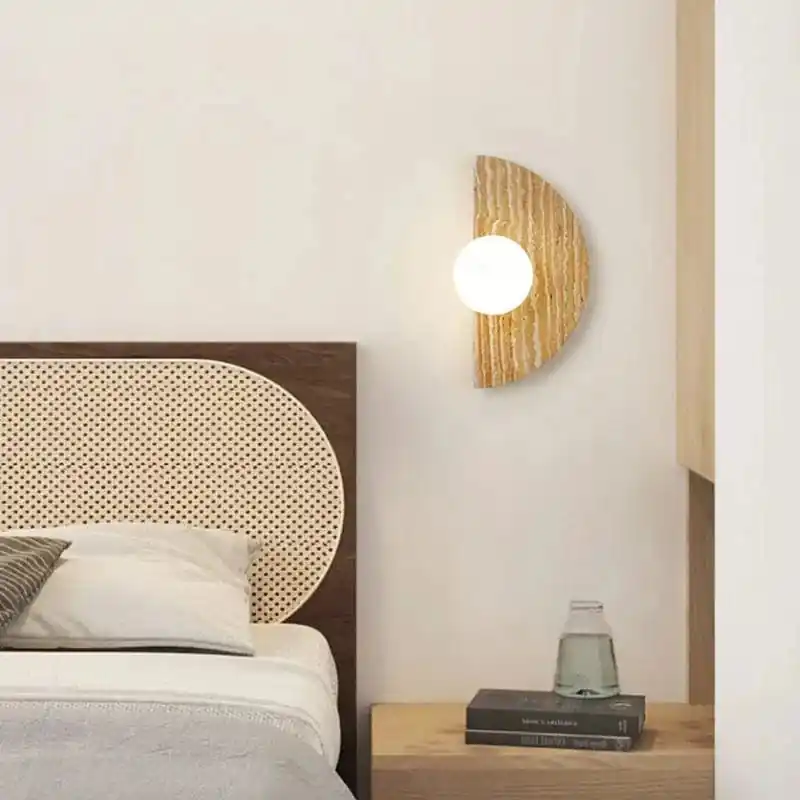 Applique murale artistique en pierre naturelle avec demi-cercle en verre - Édition Luxe
