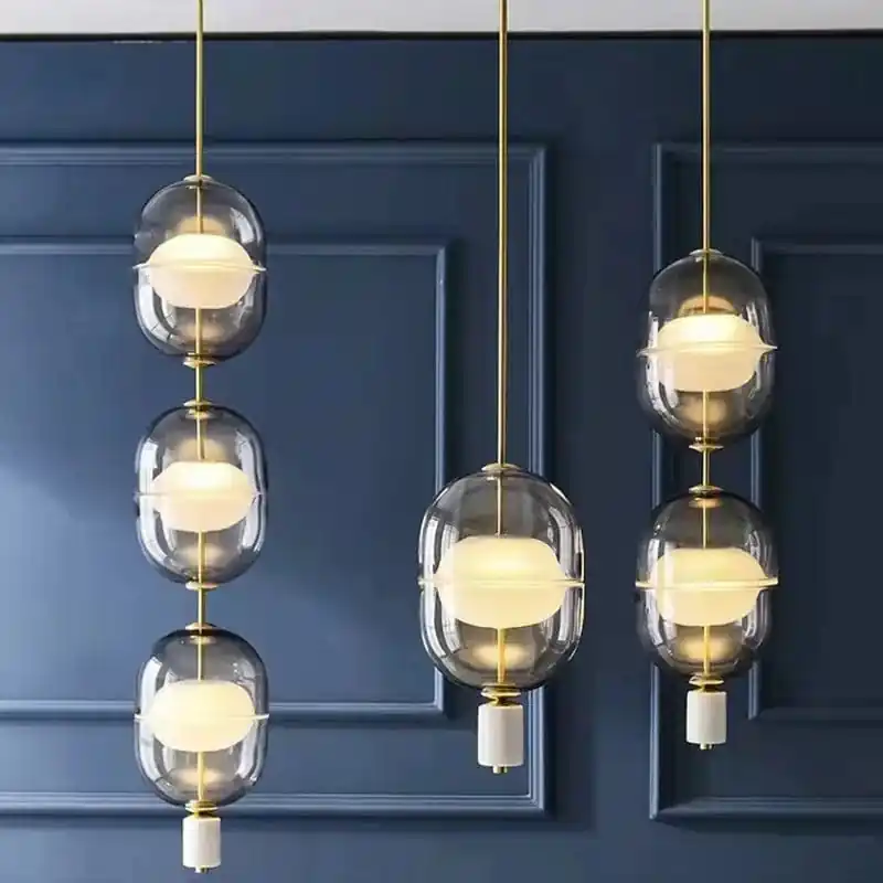 Lampe Suspendue Nordique en Verre avec Plafonnier en Marbre et Métal - Collection Scandinave Luxe