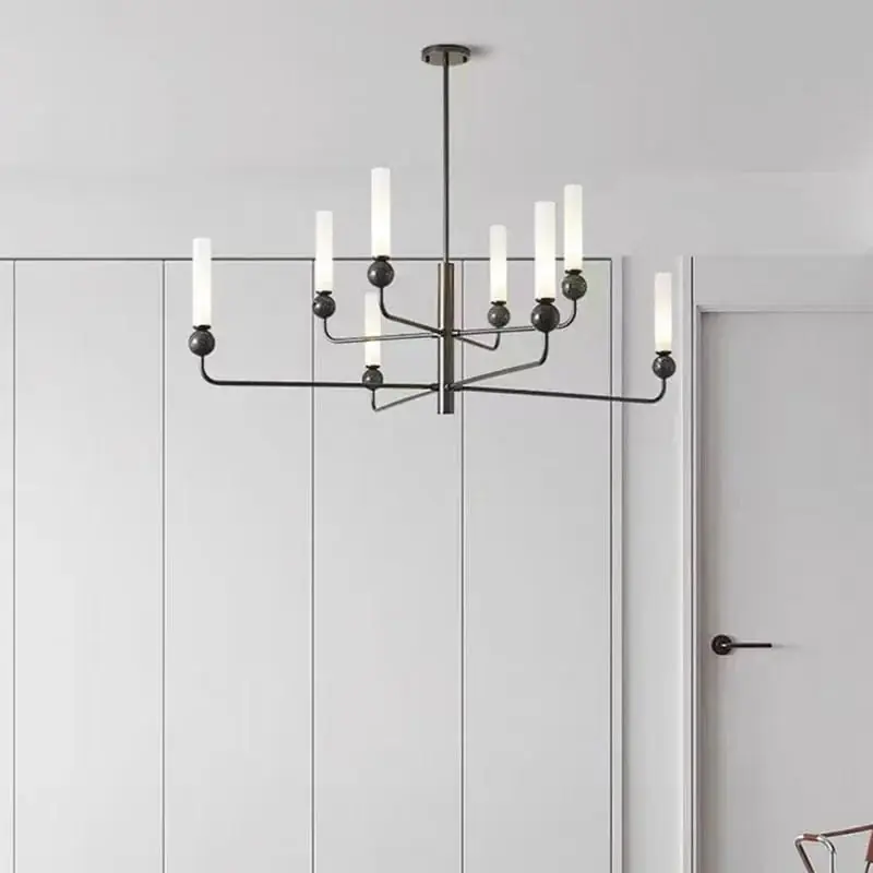 Lustre Moderne en Laiton avec Boule de Marbre Acrylique