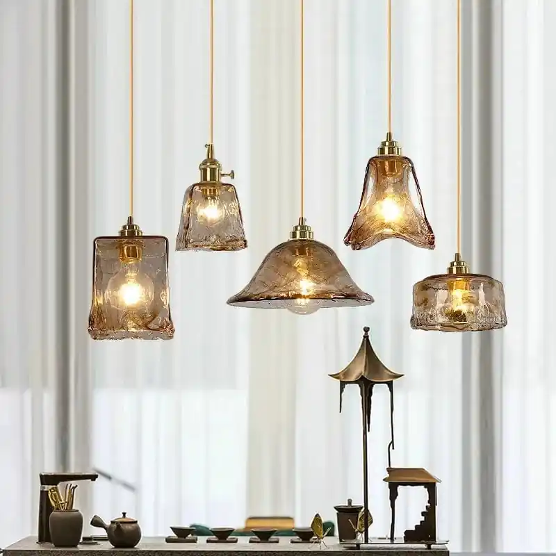 Lampe suspendue en laiton et verre LED de style nordique japonais.