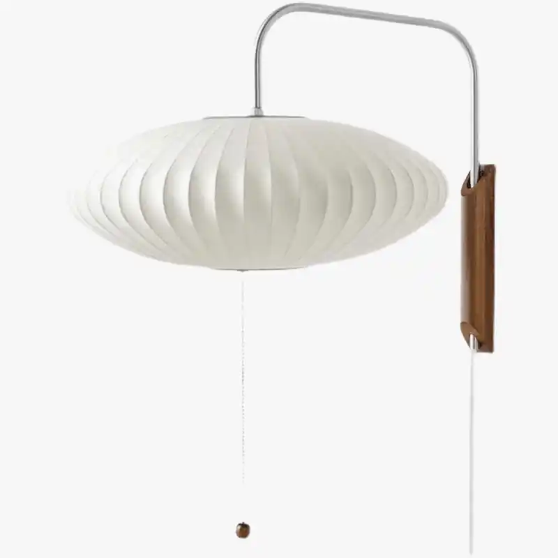 Applique murale de luxe en soie avec interrupteur à tirer et bras en bois