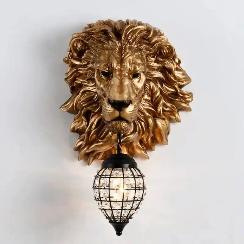 Applique murale nordique en résine avec tête de lion : décoration industrielle authentique