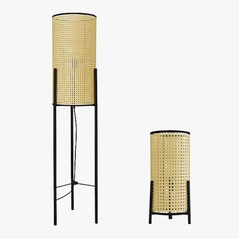 Lampadaire japonais LED en bambou et rotin - Déco moderne