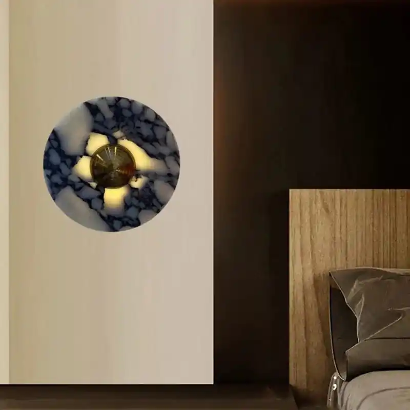 Applique murale LED en marbre naturel et métal doré - Eclairage d'ambiance 3000K