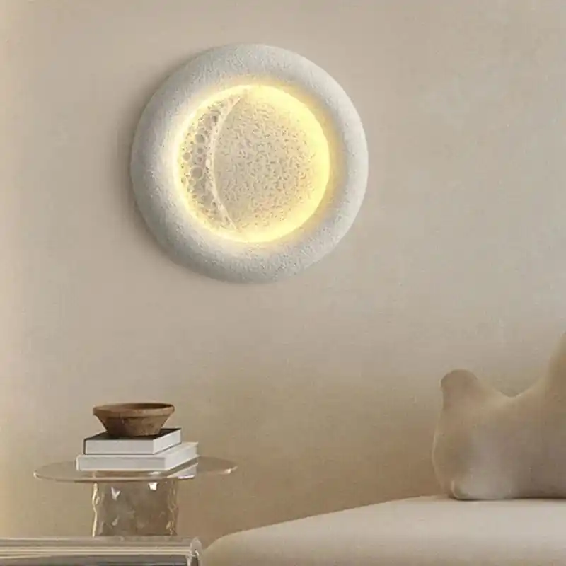 Applique murale LED Lune Ronde avec Intensités Variables - Art Déco en Résine