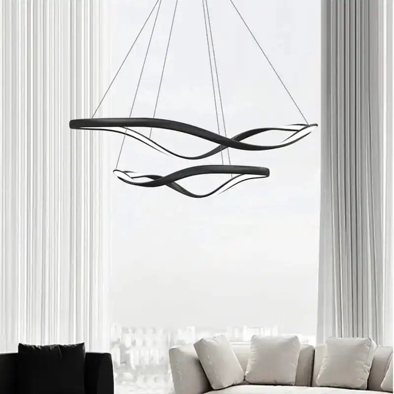 Lustre LED Moderne en Aluminium avec Cordon d'Anneau Irrégulier Ajustable