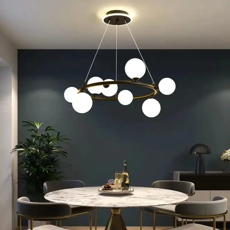 Lampe suspendue nordique avec boule de verre et anneau mat ajustable - Édition premium