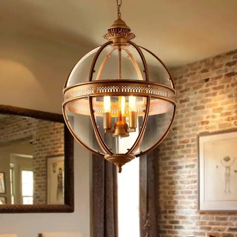 Suspension vintage en fer forgé avec abat-jour en verre - Élégance rétro