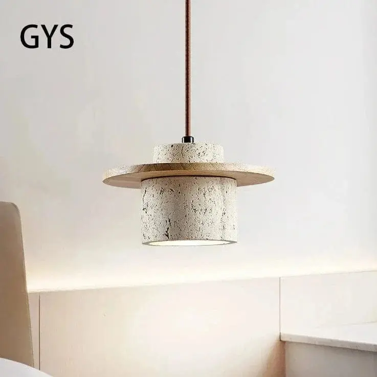Suspension Japon-LED vintage en pierre et bois