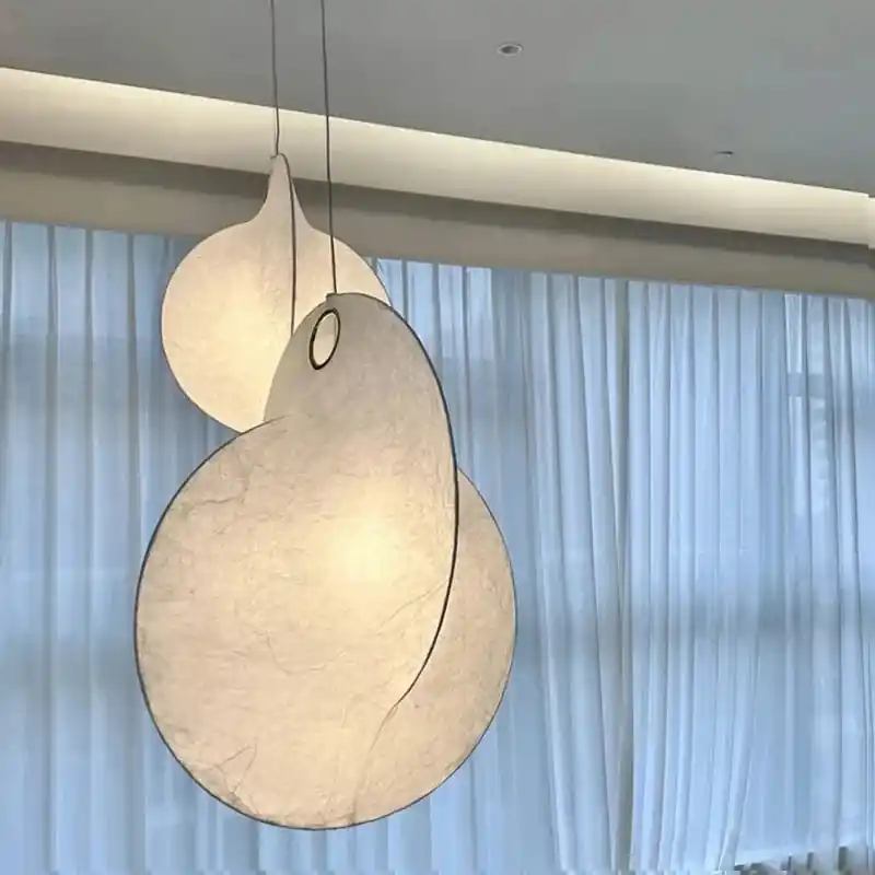Lustre LED en Soie Nordique Wabi Sabi Suspendu pour Décoration Maison - Élégance Lumineuse
