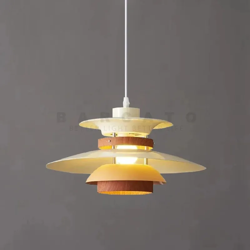 Lustre Design Danois LED Rétro en Noyer - Lampe Suspendue